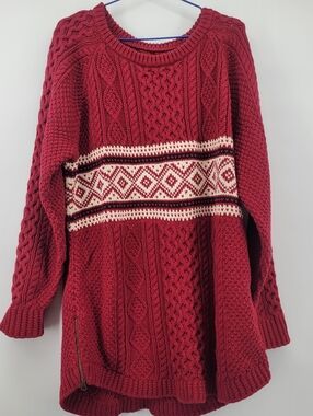 L.L.Bean Signature Cotton Fisherman Tunic Sweater in a red colorblock Size XL